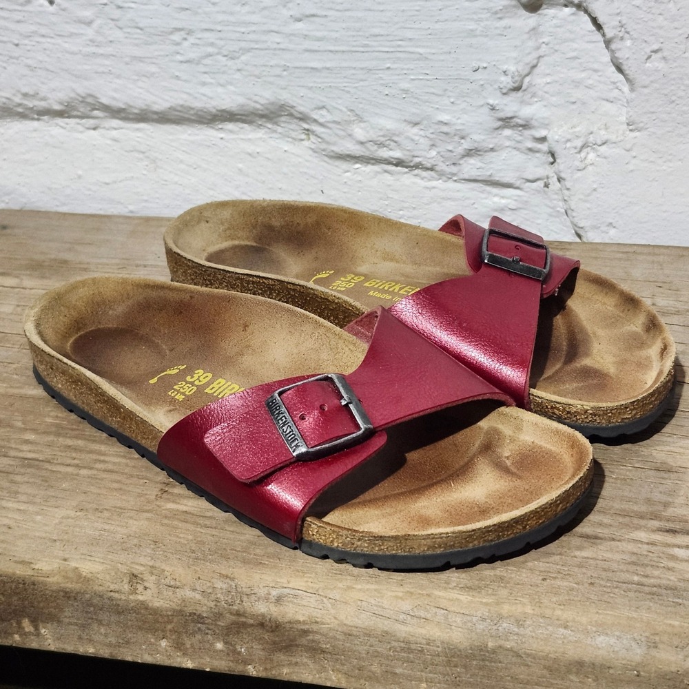 Birkenstock Madrid Red Leather Slide Sandals Womens Size 39 L8 M6 Germany Boho